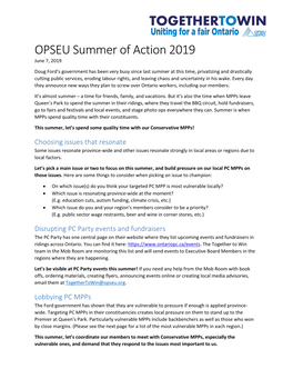 OPSEU Summer of Action 2019 June 7, 2019