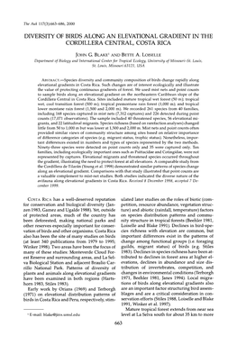 Diversity of Birds Along an Elevational Gradient in the Cordillera Central, Costa Rica