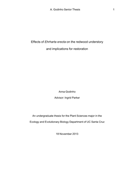 Effects of Ehrharta Erecta on the Redwood Understory And