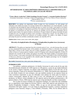 Diversidad De Ácaros Eriófidos (Prostigmata: Eriophyoidea), En Palmeras (Arecaceae) De México
