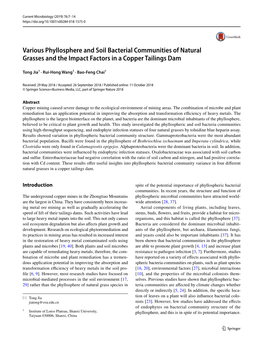 Various Phyllosphere and Soil Bacterial Communities of Natural Grasses and the Impact Factors in a Copper Tailings Dam