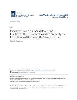 Goldsmith, the Erosion of Executive Authority on Detention, and the End of the War on Terror Sandra L