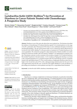 For Prevention of Diarrhoea in Cancer Patients Treated with Chemotherapy: a Prospective Study
