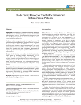 Study Family History of Psychiatry Disorders in Schizophrenia Patients