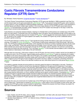 Cystic Fibrosis Transmembrane Conductance Regulator (CFTR) Gene [1]