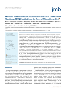 Molecular and Biochemical Characterization of a Novel Xylanase from Massilia Sp. RBM26 Isolated from the Feces of Rhinopithecus