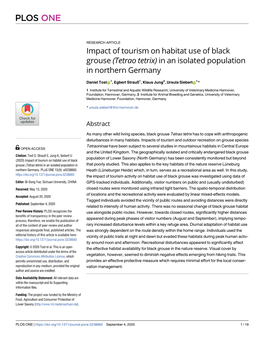 Impact of Tourism on Habitat Use of Black Grouse (Tetrao Tetrix) in an Isolated Population in Northern Germany