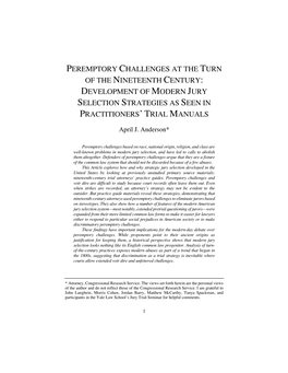 Peremptory Challenges at the Turn of the Nineteenth Century: Development of Modern Jury Selection Strategies As Seen in Practitioners’ Trial Manuals