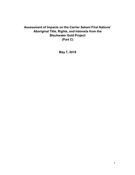 Assessment of Impacts on the Carrier Sekani First Nations' Aboriginal