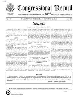 Congressional Record United States Th of America PROCEEDINGS and DEBATES of the 106 CONGRESS, SECOND SESSION