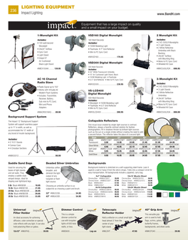 236-271 Lighting Final Priced.Indd 236 9/20/11 10:20 AM LIGHTING EQUIPMENT 237 800.947.6628 | 212.444.6608 Quick Dial: 78 Impact Lighting