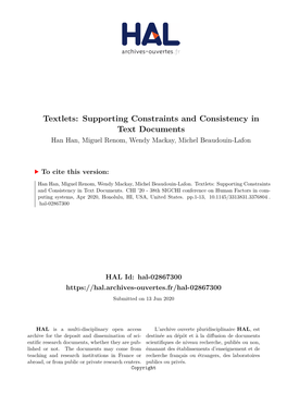 Supporting Constraints and Consistency in Text Documents Han Han, Miguel Renom, Wendy Mackay, Michel Beaudouin-Lafon