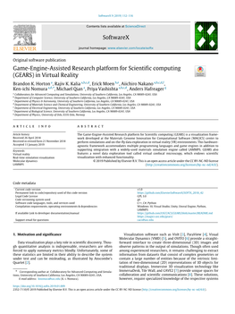 Softwarex Game-Engine-Assisted Research Platform for Scientific Computing (GEARS) in Virtual Reality