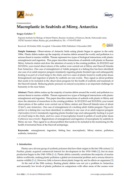 Macroplastic in Seabirds at Mirny, Antarctica