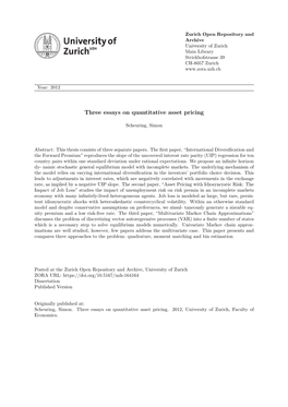 Three Essays on Quantitative Asset Pricing