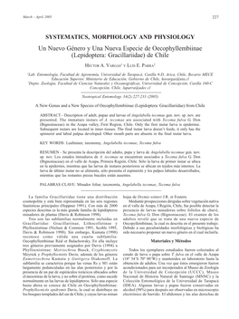 Un Nuevo Género Y Una Nueva Especie De Oecophyllembiinae (Lepidoptera: Gracillariidae) De Chile