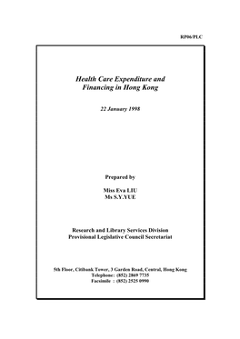 Health Care Expenditure and Financing in Hong Kong