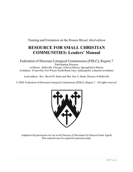 RESOURCE for SMALL CHRISTIAN COMMUNITIES: Leaders' Manual