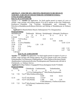 1 Abstract for the Rta Meeting Proposed to Be Held on 31/05/2019 , 11.00 Am at Collectorate Conference Hall, Civil Station