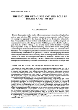 The English Wet-Nurse and Her Role in Infant Care 1538-1800