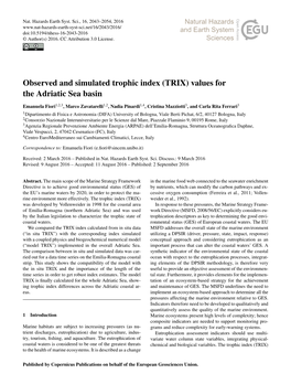 Observed and Simulated Trophic Index (TRIX) Values for the Adriatic Sea Basin