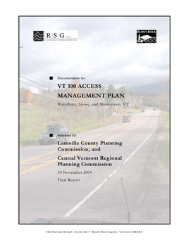 VT 100 ACCESS MANAGEMENT PLAN Waterbury, Stowe, and Morristown, VT