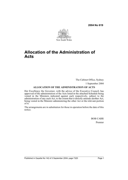 Allocation of the Administration of Acts