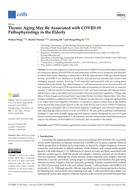 Thymic Aging May Be Associated with COVID-19 Pathophysiology in the Elderly