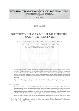 Salt Treatment As an Impulse for Industrial Towns’ Function Change