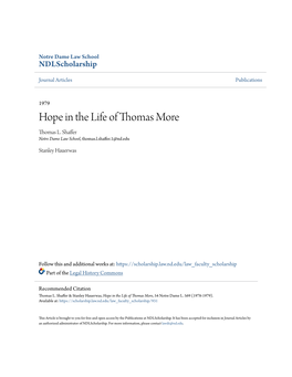 Hope in the Life of Thomas More Thomas L