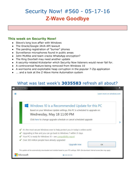 Security Now! #560 ­ 05­17­16 Z­Wave Goodbye