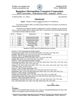 Operation of Vajra Air-Conditioned Services W.E.F 07-09-2020-Reg