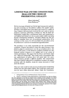 Limited War and the Constitution: Iraq and the Crisis of Presidential Legality