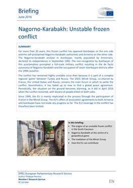 Nagorno-Karabakh: Unstable Frozen Conflict