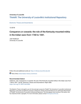 The Role of the Kentucky Mounted Militia in the Indian Wars from 1768 to 1841