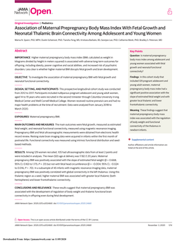 Association of Maternal Prepregnancy Body Mass Index with Fetal Growth and Neonatal Thalamic Brain Connectivity Among Adolescent and Young Women