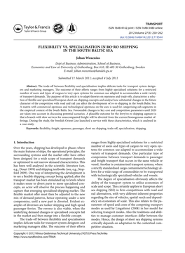 Flexibility Vs. Specialisation in Ro-Ro Shipping in the South Baltic Sea