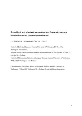 Effects of Temperature and Fine-Scale Resource Distribution on Ant Community Domination