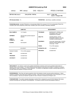 ASBESTOS (Bulk) by PLM 9002