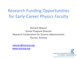 Research Funding Opportunities for Early-Career Physics Faculty