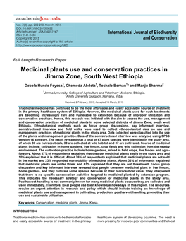 Medicinal Plants Use and Conservation Practices in Jimma Zone, South West Ethiopia