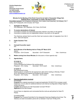 Page 1 Page Page Statutory Six-Week Consultation Period Will Run Between 4 April and 16 May 2019