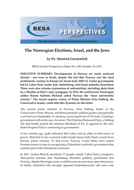 The Norwegian Elections, Israel, and the Jews
