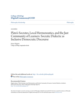 Plato's Socrates, Local Hermeneutics, and the Just Community Of