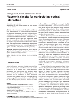 Plasmonic Circuits for Manipulating Optical Information