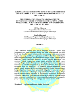 Hubungan Mekanisme Koping Dengan Tingkat Hipertensi Di Wilayah Kerja Puskesmas Wonopringgo Kabupaten