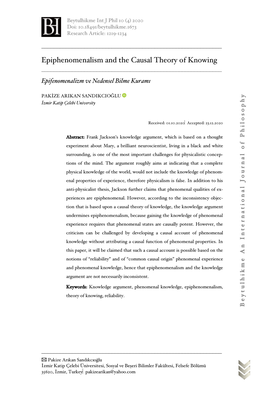 Epiphenomenalism and the Causal Theory of Knowing ______