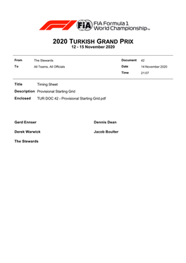 2020 TURKISH GRAND PRIX 12 - 15 November 2020