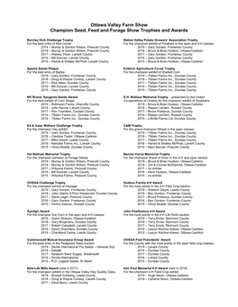 Ottawa Valley Farm Show Champion Seed, Feed and Forage Show Trophies and Awards