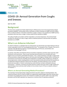 COVID-19: Aerosol Generation from Coughs and Sneezes